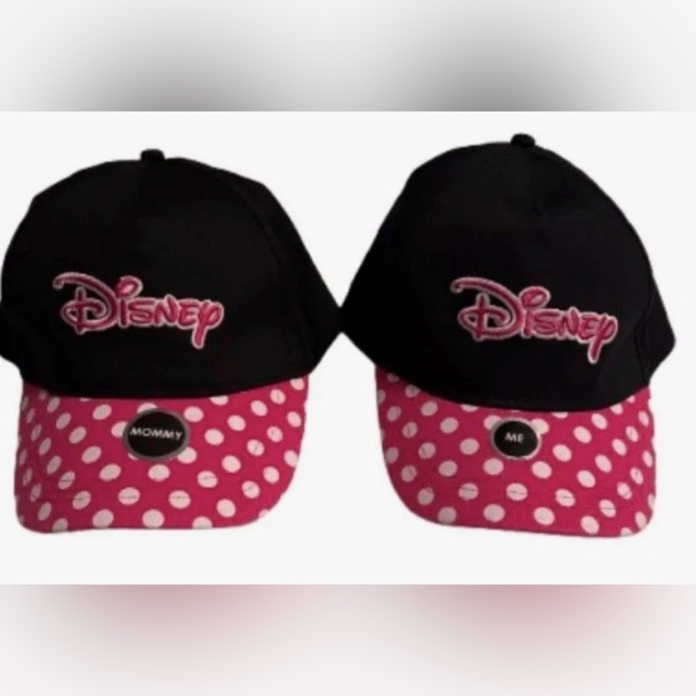Matching Set Disney Mommy and Me: Black with Pink/white Polka Dot Caps